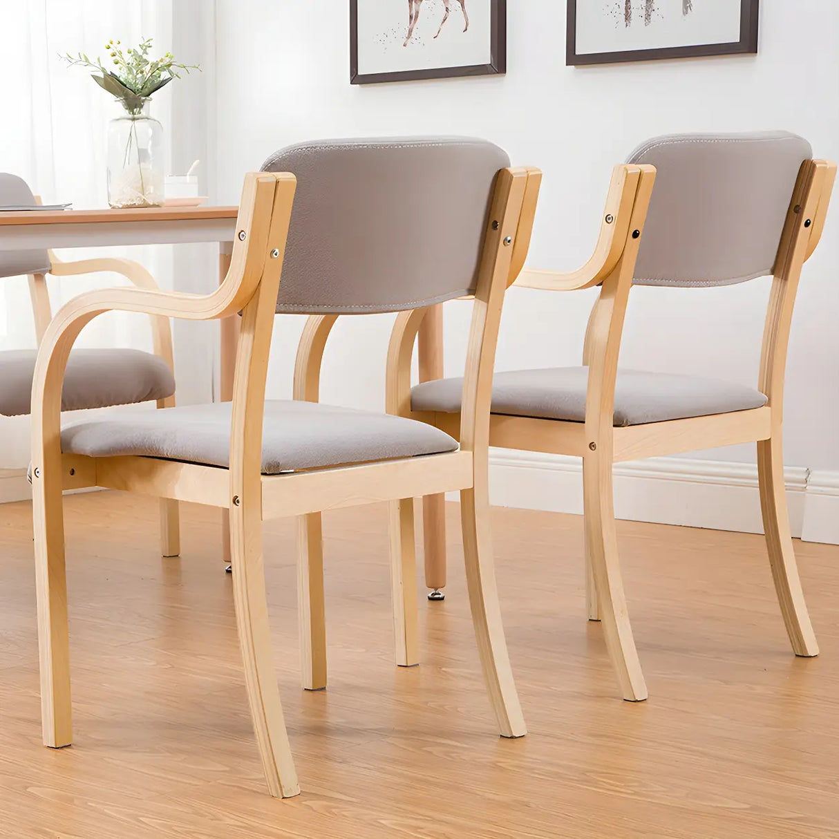Stackable Upholstered Natural Birch Dining Arm Chair Image - 3