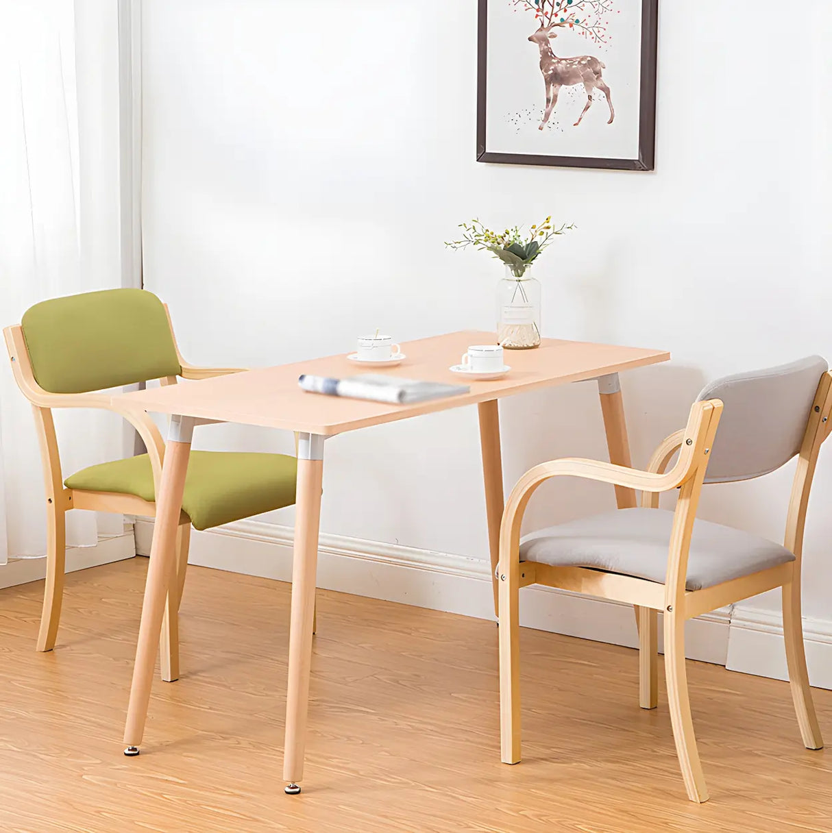 Stackable Upholstered Natural Birch Dining Arm Chair Image - 17