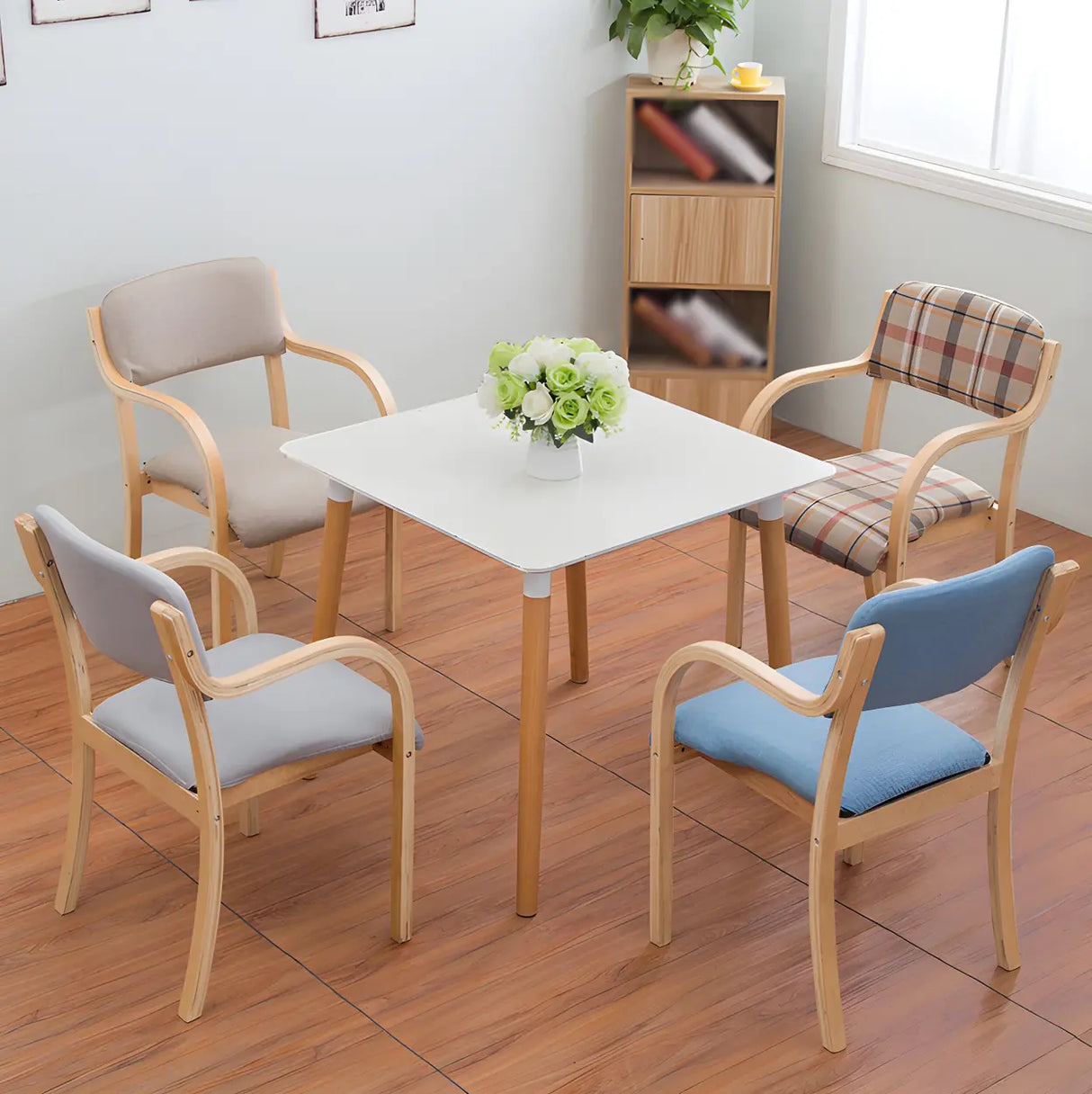 Stackable Upholstered Natural Birch Dining Arm Chair Image - 18