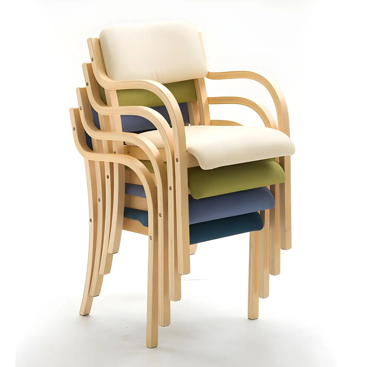 Stackable Upholstered Natural Birch Dining Arm Chair Image - 5