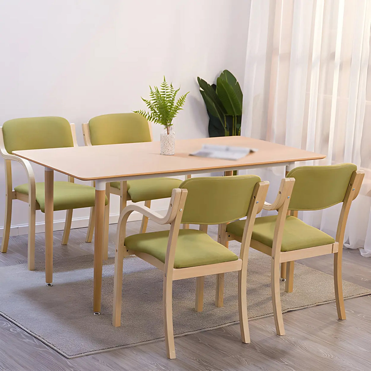 Stackable Upholstered Natural Birch Dining Arm Chair Image - 20