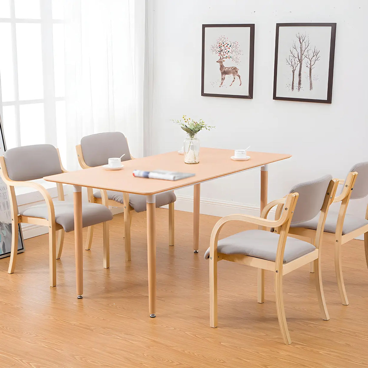 Stackable Upholstered Natural Birch Dining Arm Chair Image - 7