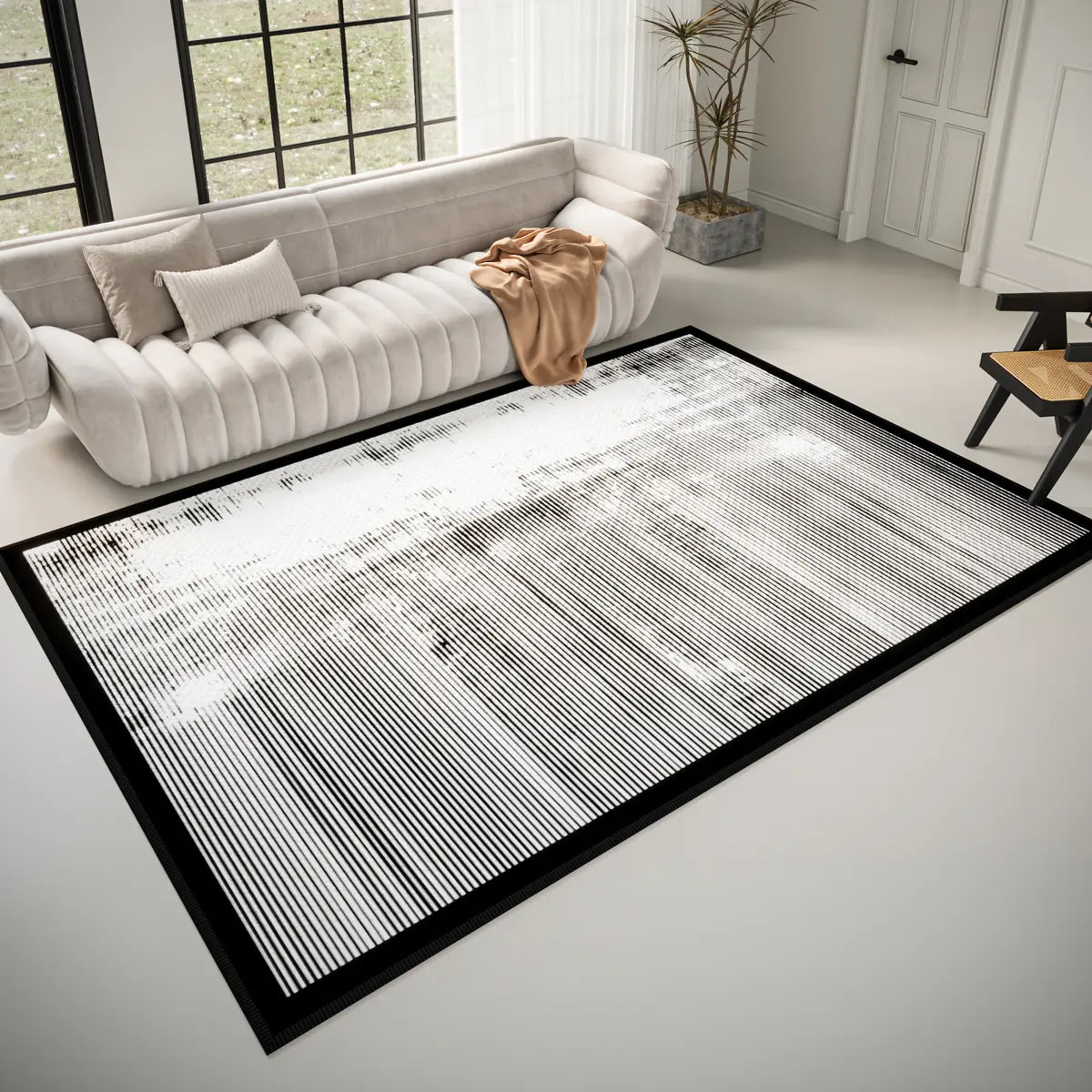 Stain Resistant Abstract Polyester Gray Area Rug Image - 3
