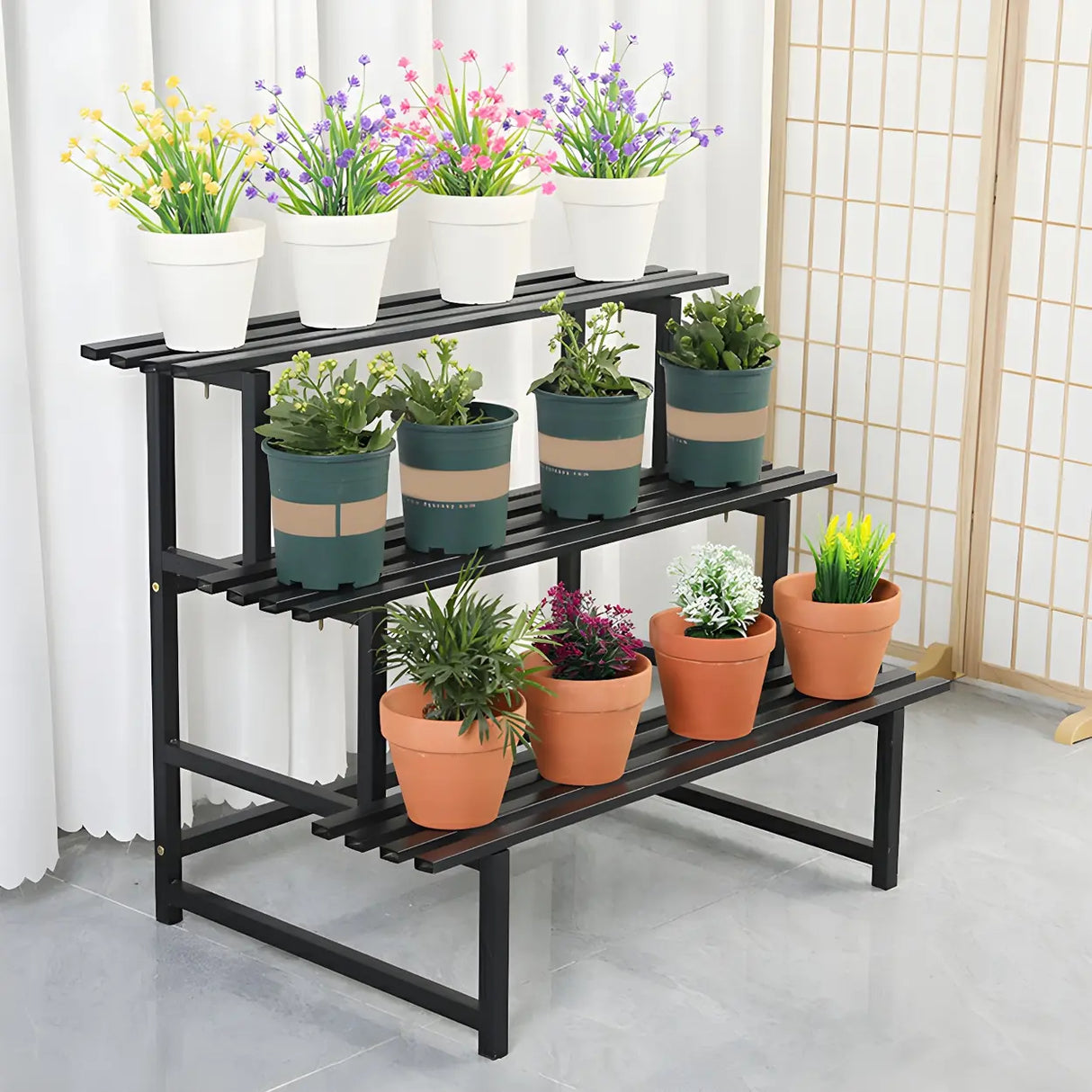 Stain-Resistant Black Metal Rectangle Multi-Tier Plant Rack Image - 11