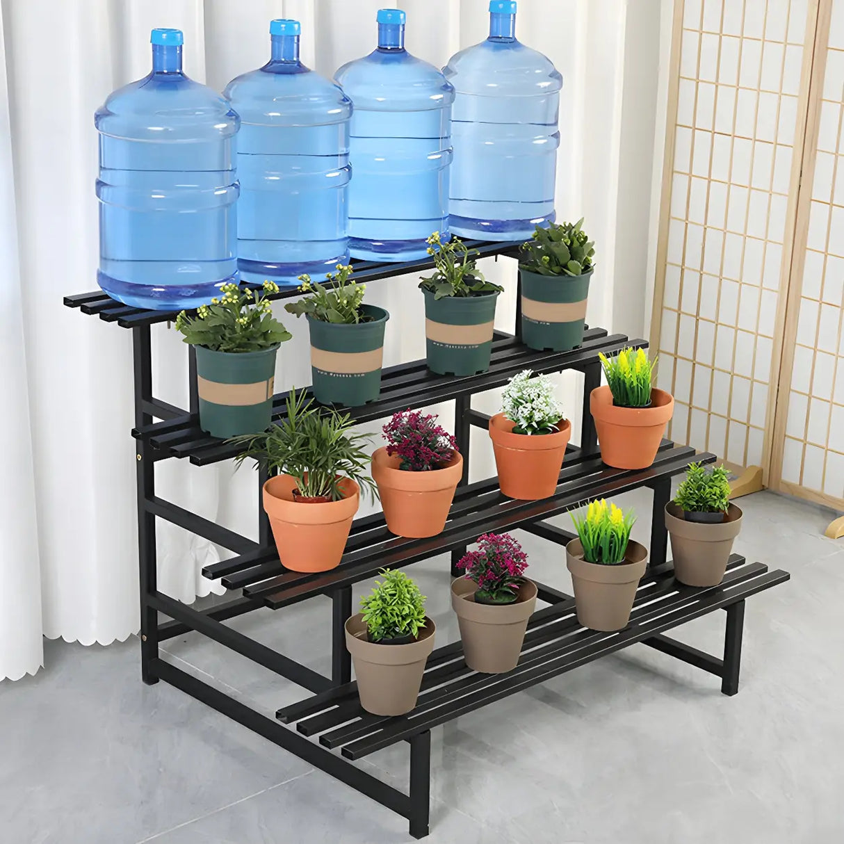 Stain-Resistant Black Metal Rectangle Multi-Tier Plant Rack Image - 18