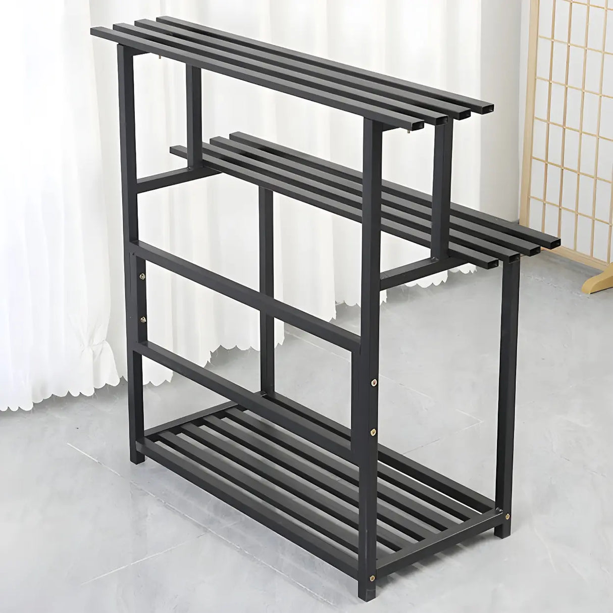 Stain-Resistant Black Metal Rectangle Multi-Tier Plant Rack Image - 20