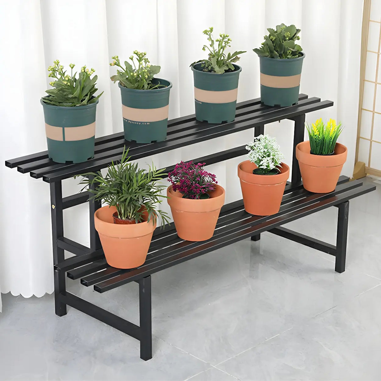 Stain-Resistant Black Metal Rectangle Multi-Tier Plant Rack Image - 7