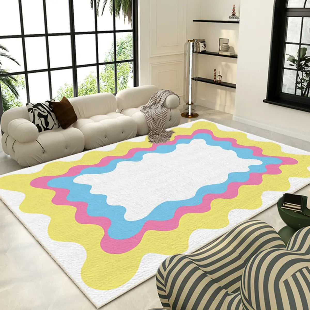 Stain Resistant Checkered Polypropylene Pink Area Rug Image - 3