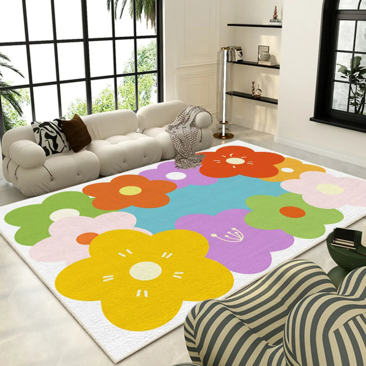 Stain Resistant Checkered Polypropylene Pink Area Rug Image - 7