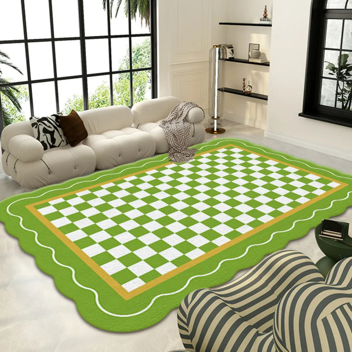 Stain Resistant Checkered Polypropylene Pink Area Rug Image - 9