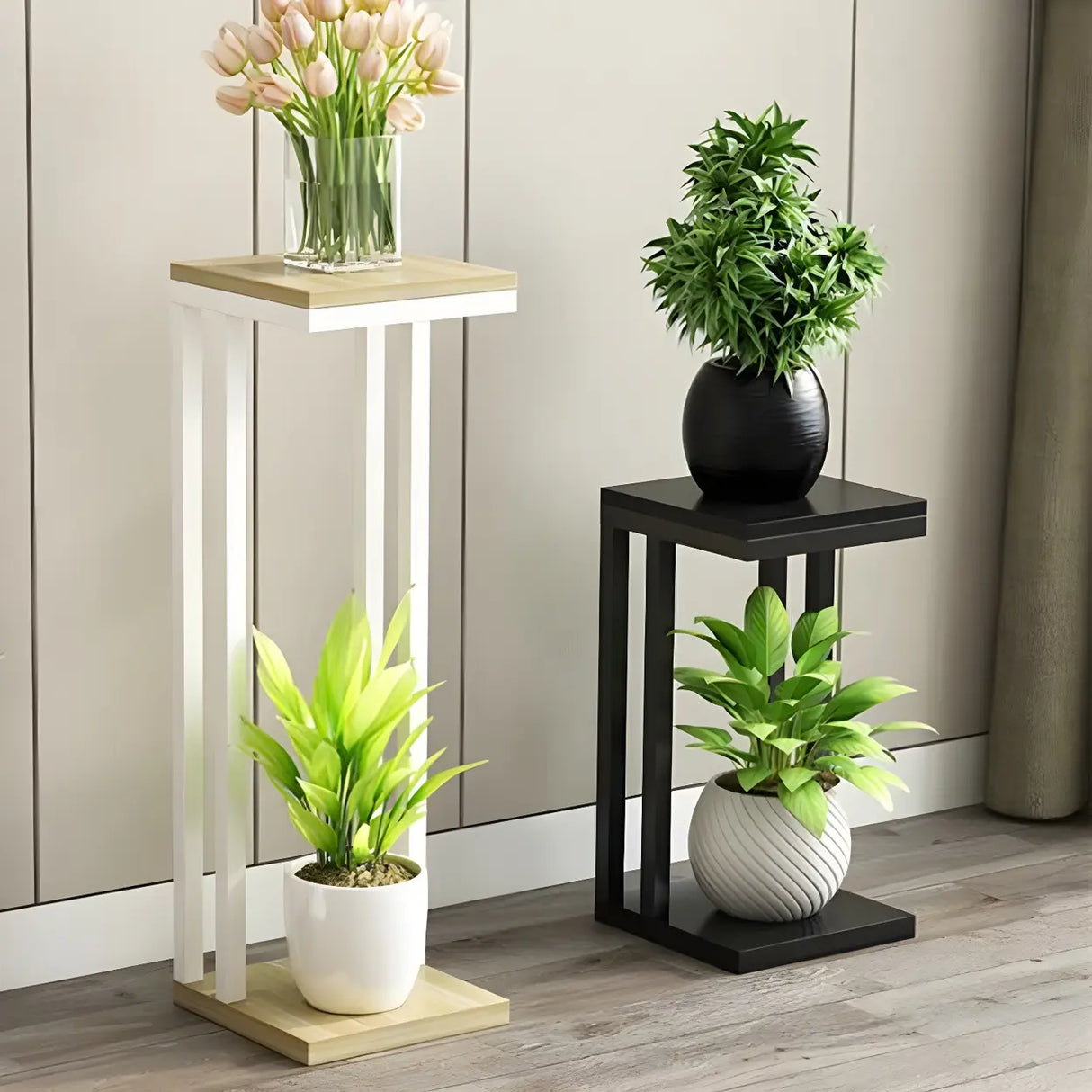 Stain-Resistant Creative Square Metal 1 Tier Plant Stand Image - 3