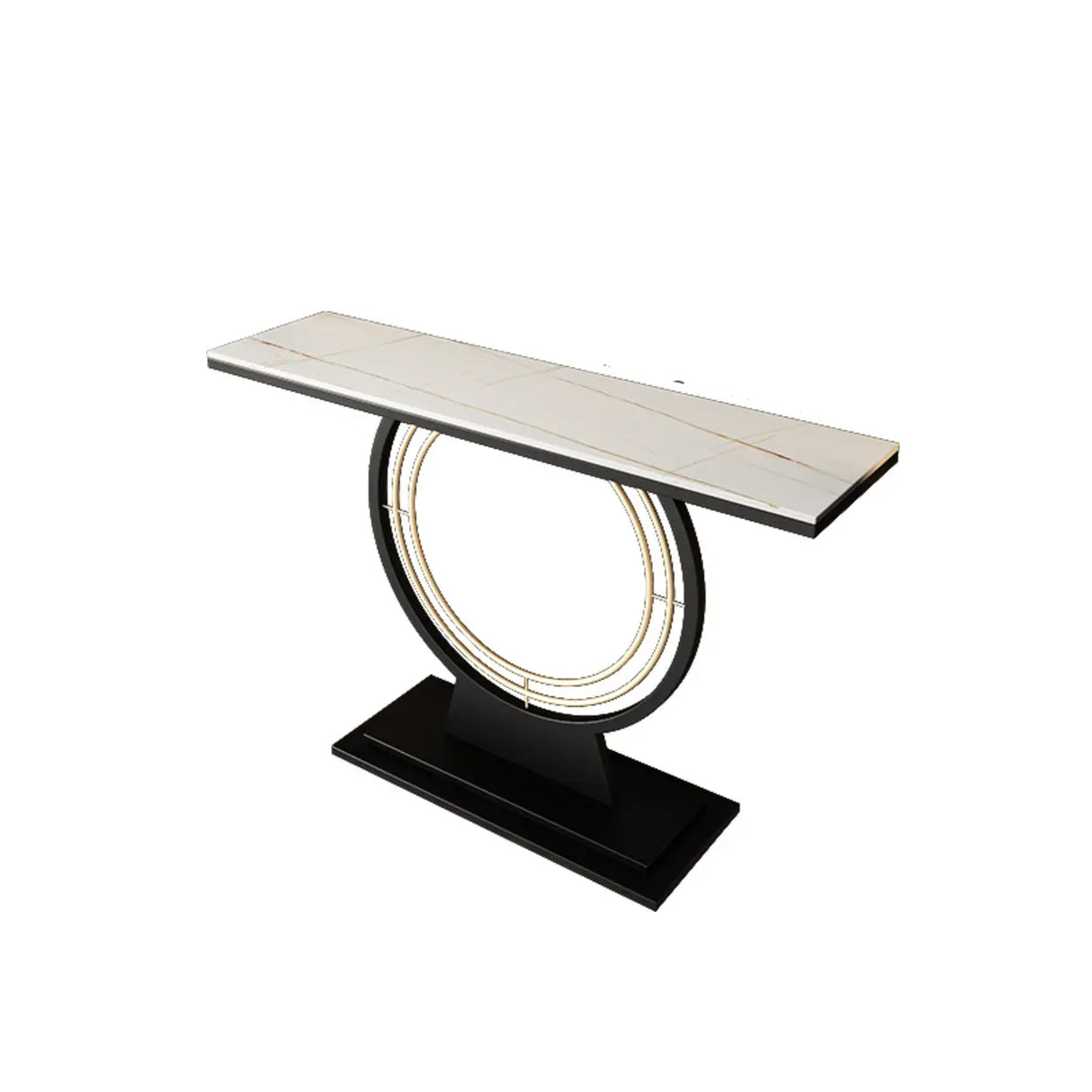 Stain Resistant Gold Circular Base Stone Console Table Image - 11