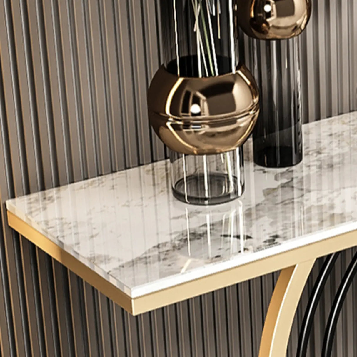 Stain Resistant Gold Circular Base Stone Console Table Image - 12