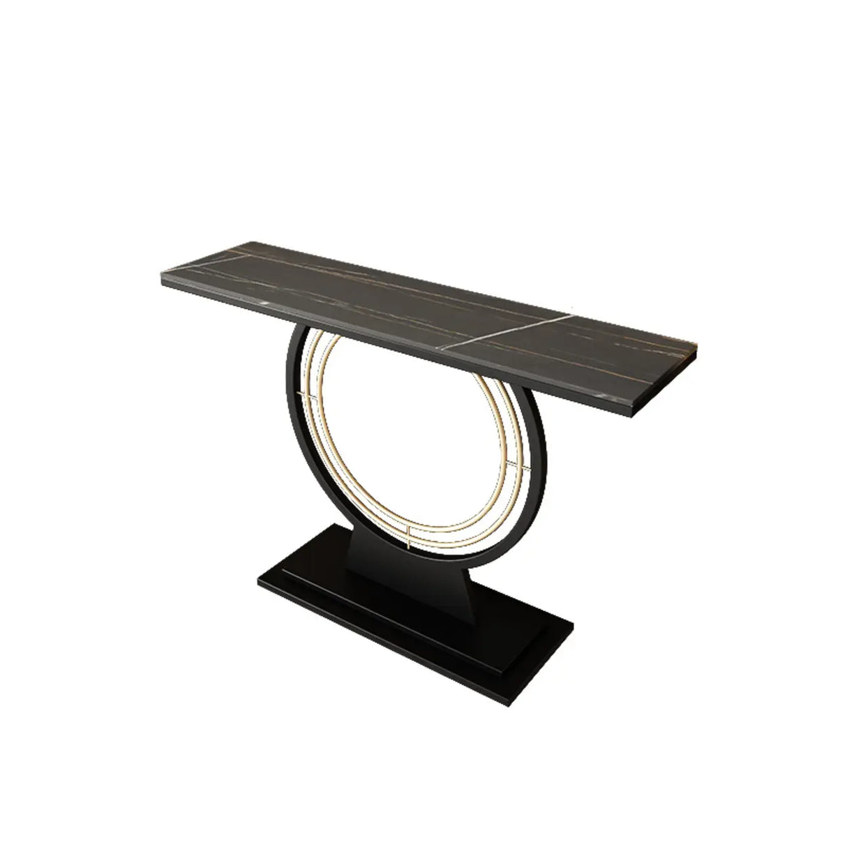 Stain Resistant Gold Circular Base Stone Console Table Image - 2