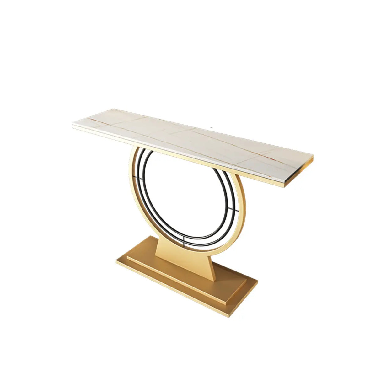 Stain Resistant Gold Circular Base Stone Console Table Image - 5
