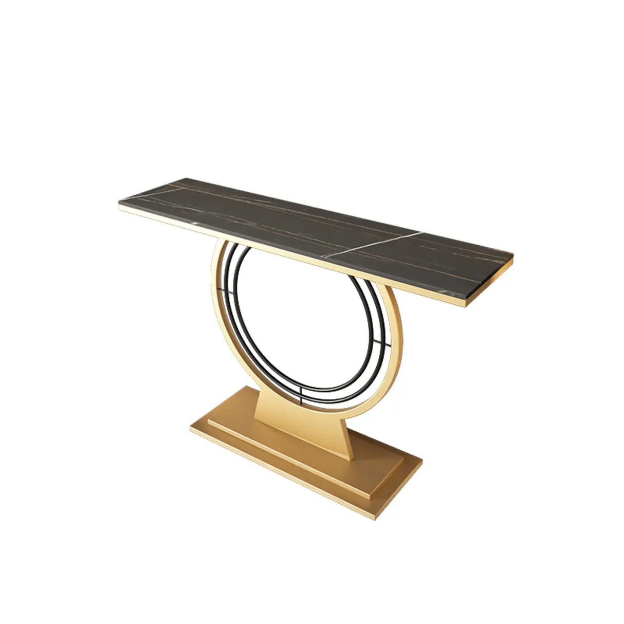 Stain Resistant Gold Circular Base Stone Console Table Image - 7