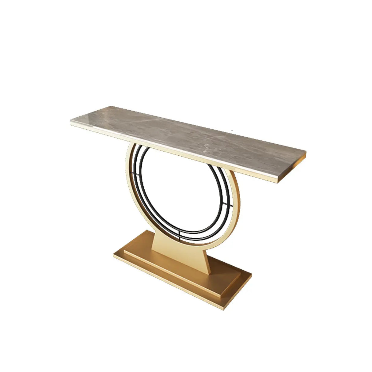 Stain Resistant Gold Circular Base Stone Console Table Image - 9