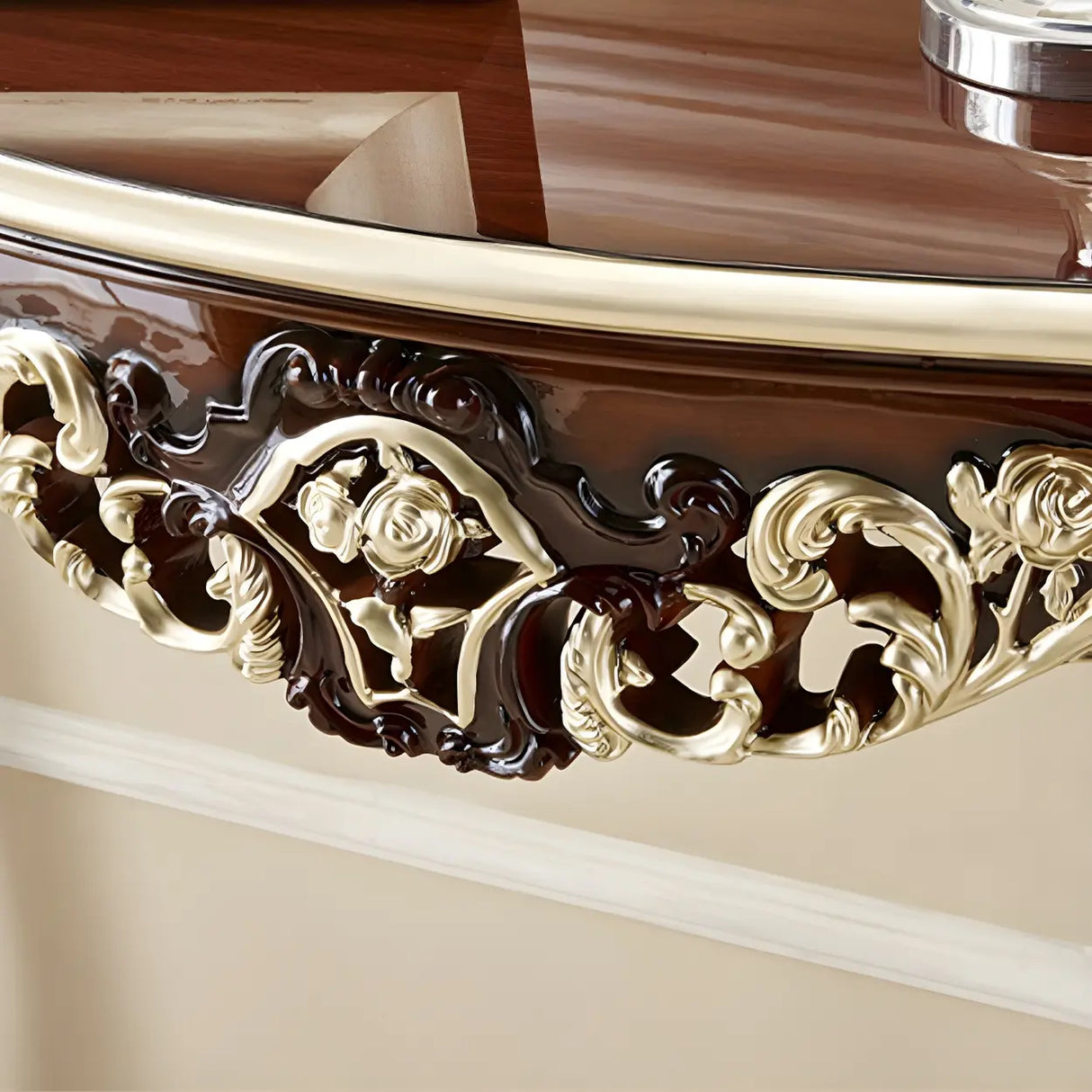 Stain Resistant Ornate Mahogany Brown Baroque Console Table Image - 11