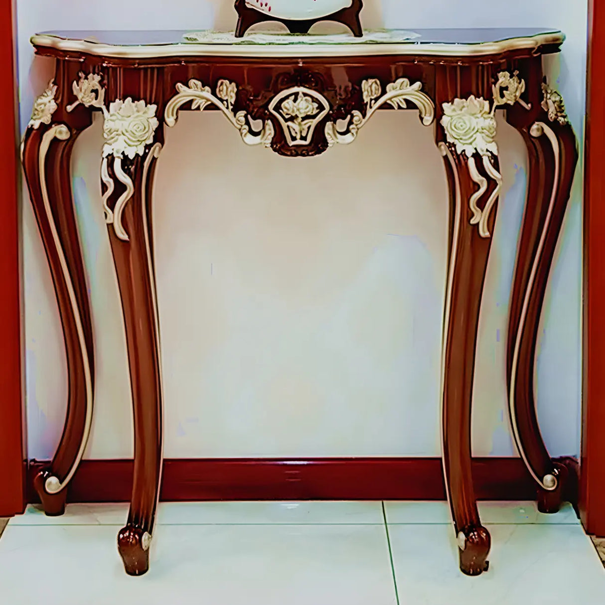 Stain Resistant Ornate Mahogany Brown Baroque Console Table Image - 12