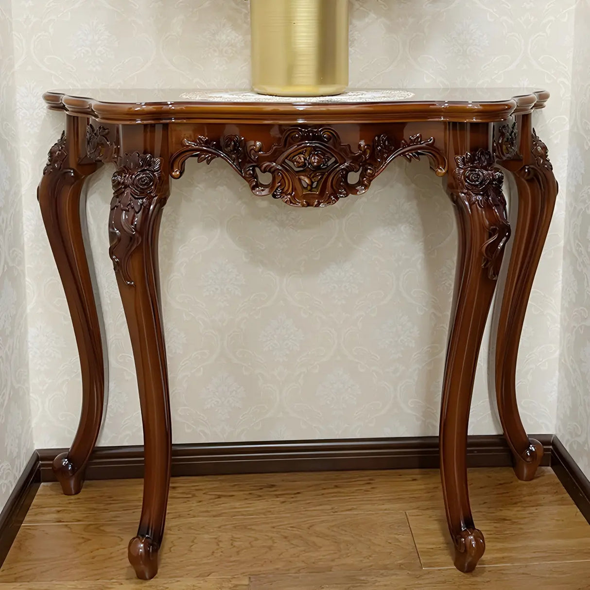 Stain Resistant Ornate Mahogany Brown Baroque Console Table Image - 14