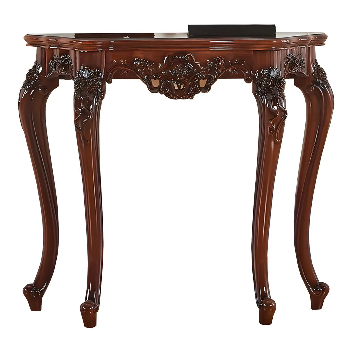 Stain Resistant Ornate Mahogany Brown Baroque Console Table Image - 17