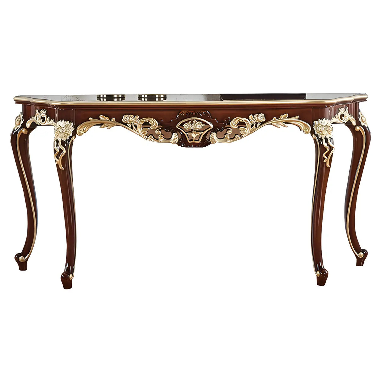 Stain Resistant Ornate Mahogany Brown Baroque Console Table Image - 20