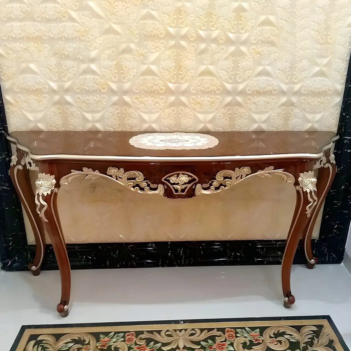 Stain Resistant Ornate Mahogany Brown Baroque Console Table Image - 36