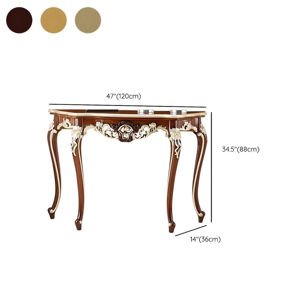 Stain Resistant Ornate Mahogany Brown Baroque Console Table Image - 40