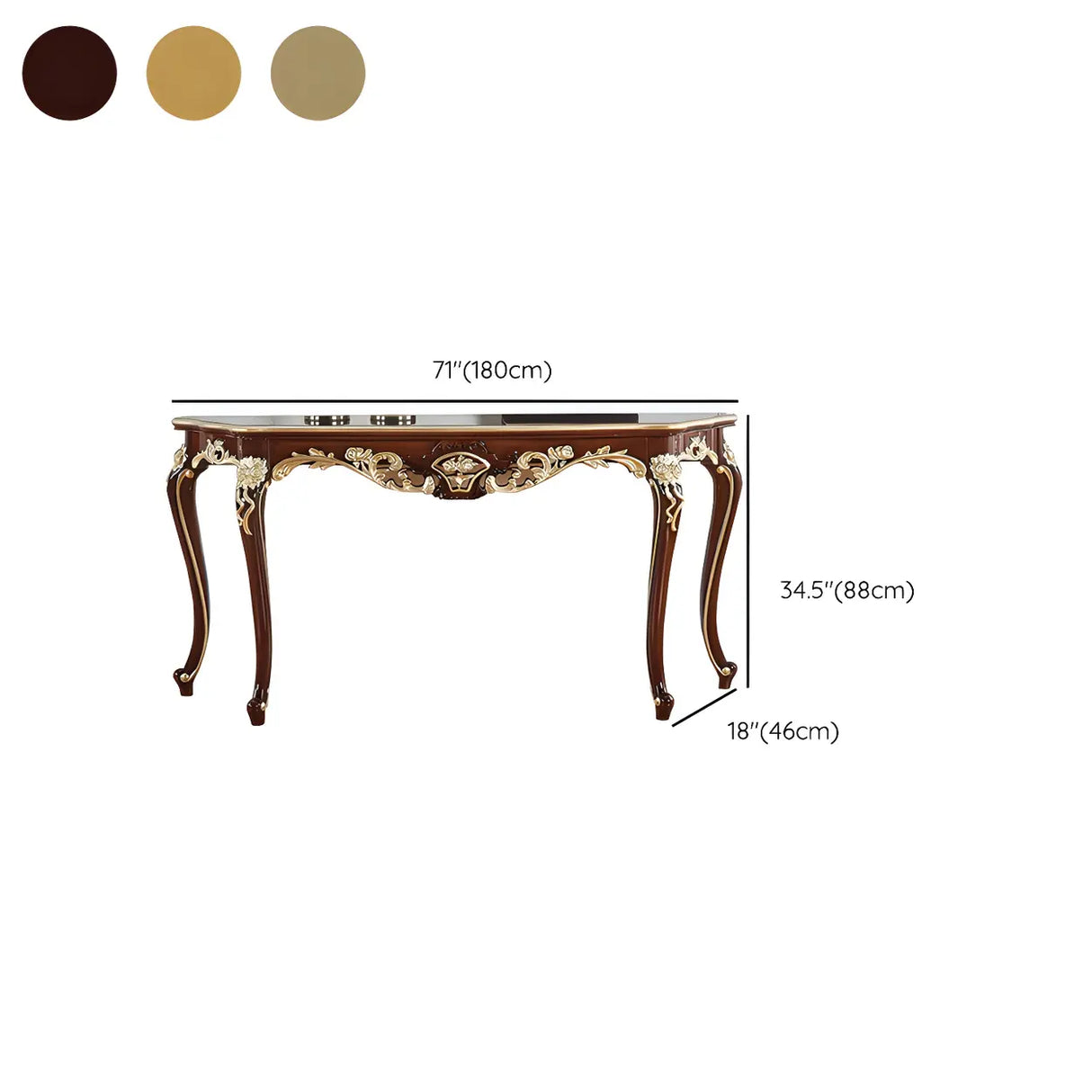 Stain Resistant Ornate Mahogany Brown Baroque Console Table Image - 45