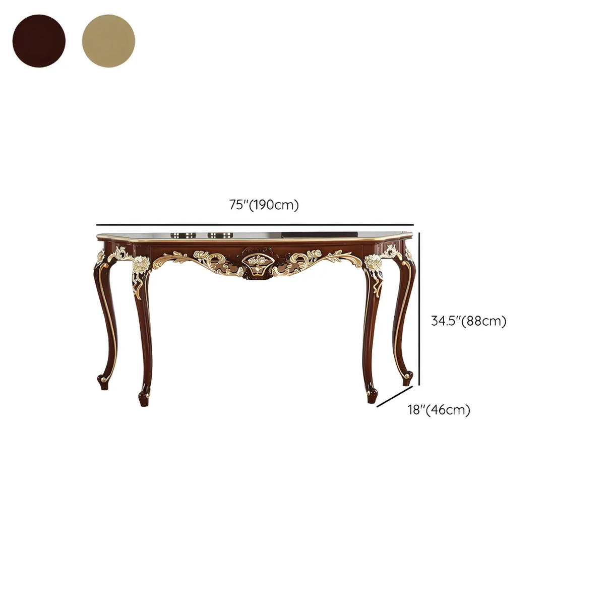 Stain Resistant Ornate Mahogany Brown Baroque Console Table Image - 46