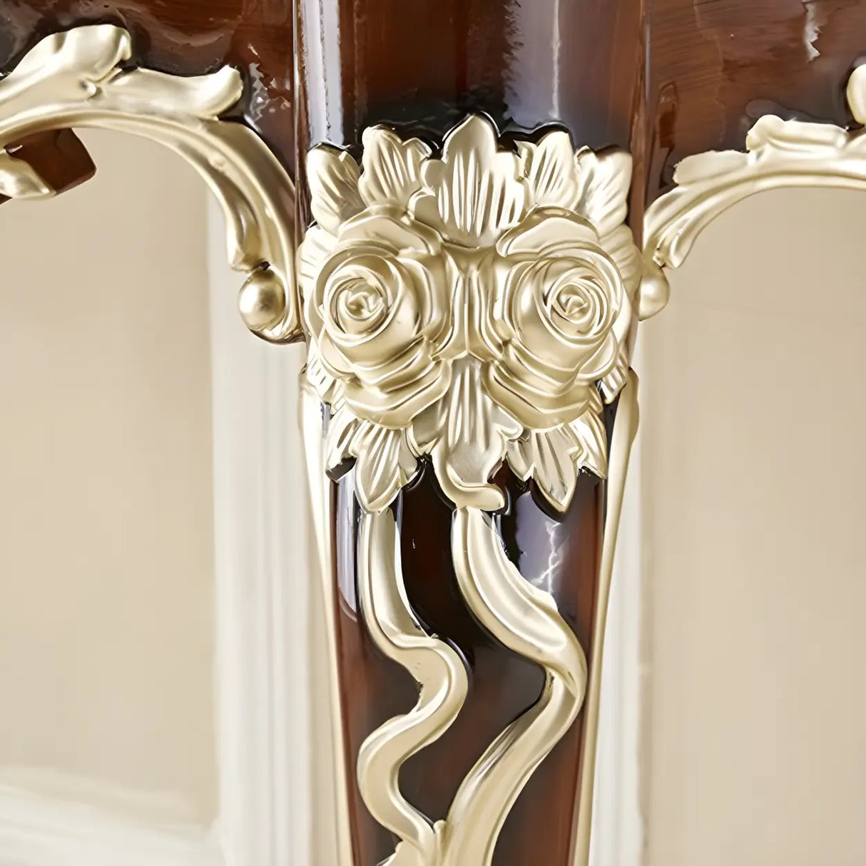 Stain Resistant Ornate Mahogany Brown Baroque Console Table Image - 7