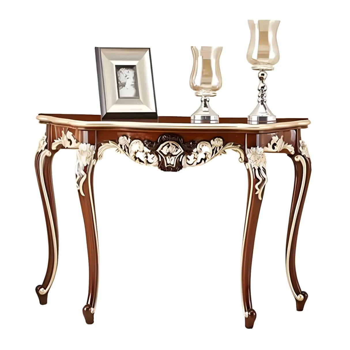Stain Resistant Ornate Mahogany Brown Baroque Console Table Image - 9