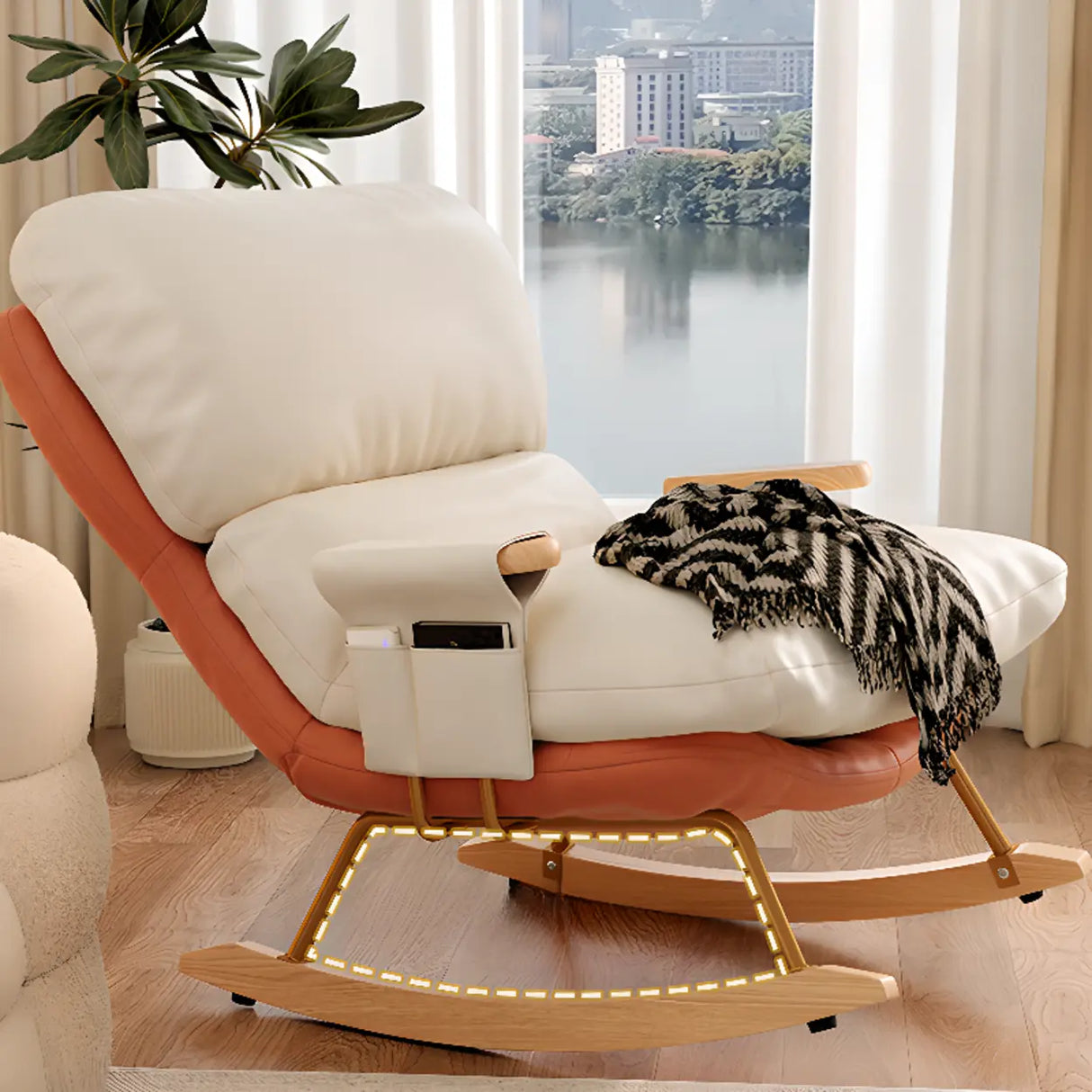 Stain Resistant Upholstered Recessed Arm Rocking Chair Image - 1