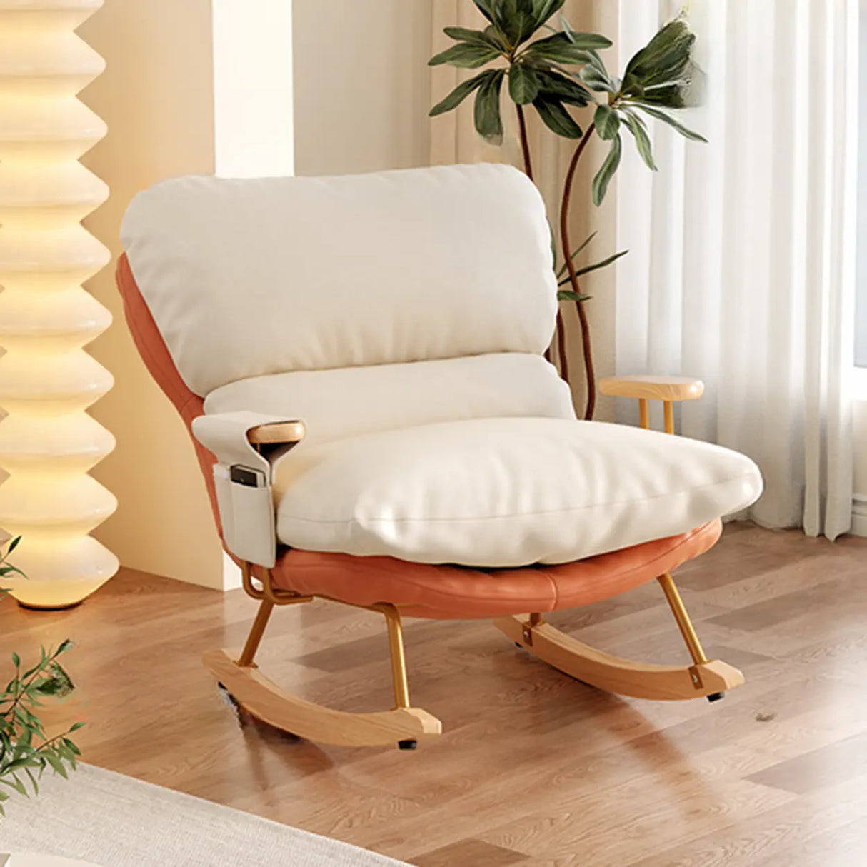 Stain Resistant Upholstered Recessed Arm Rocking Chair Image - 2