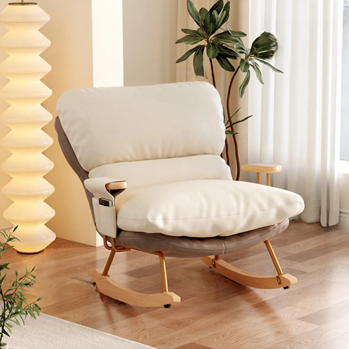 Stain Resistant Upholstered Recessed Arm Rocking Chair Image - 3