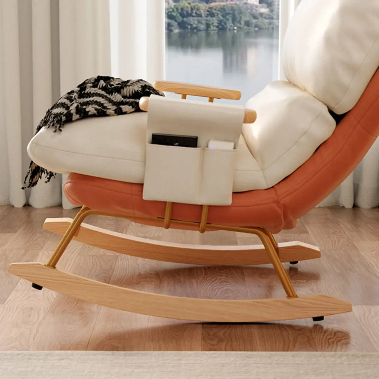 Stain Resistant Upholstered Recessed Arm Rocking Chair Image - 7