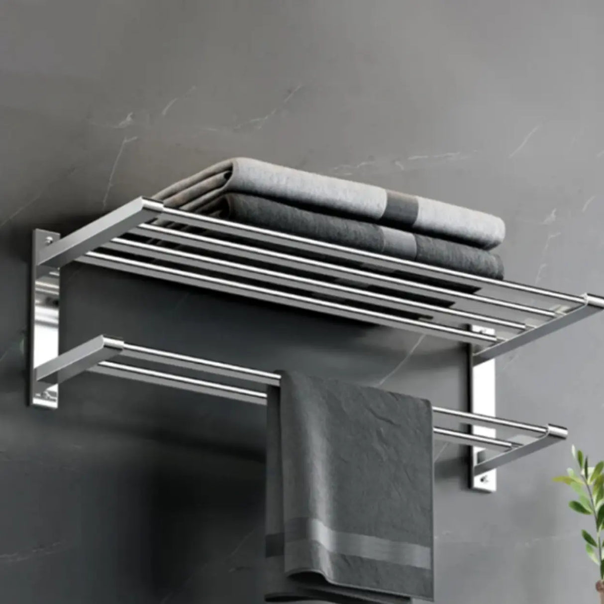 Stainless Steel Bathroom Hardware Set with Storage Racks Image - 7