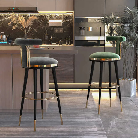 Stainless Steel Frame Round Bar Stool with Curved Back Image - 1