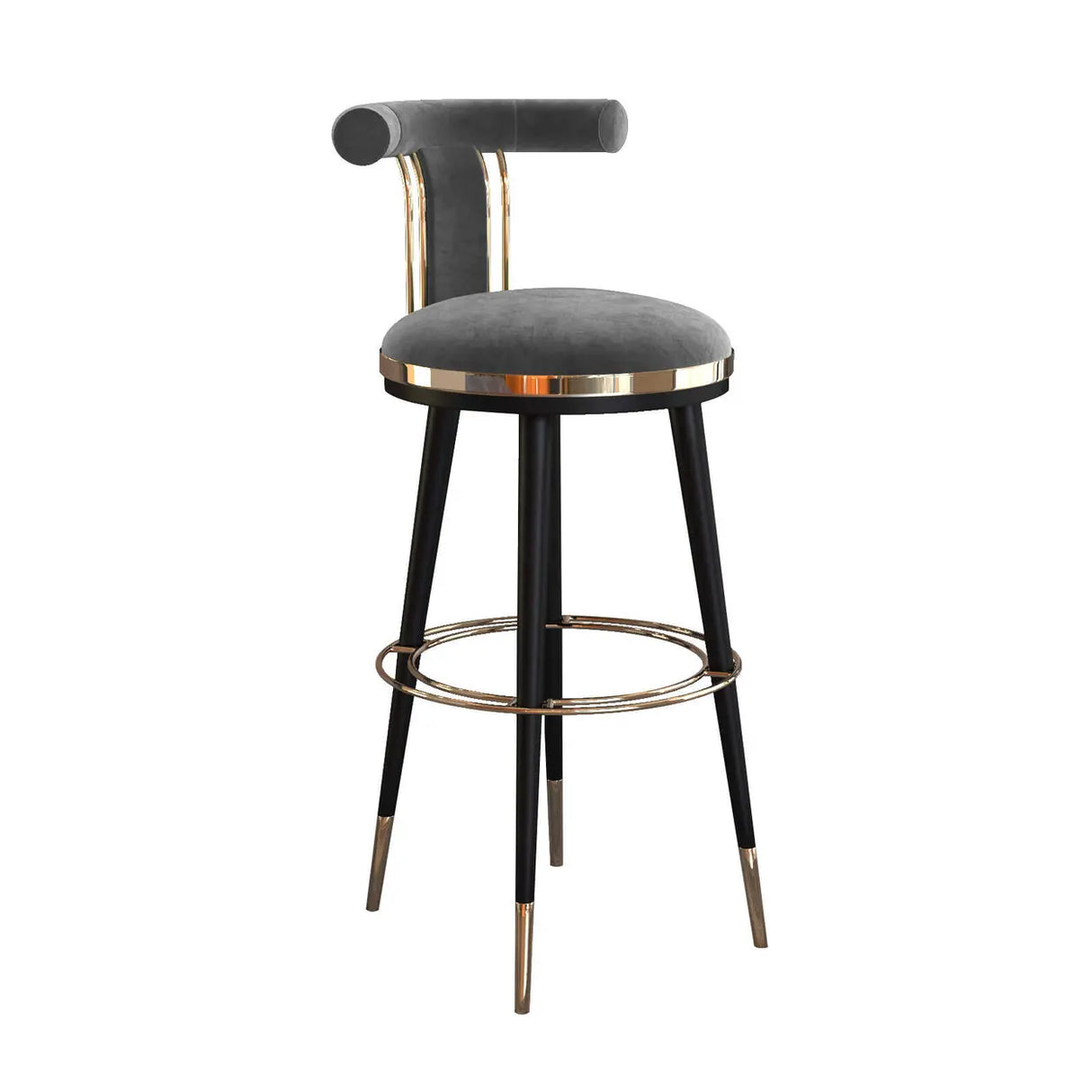 Stainless Steel Frame Round Bar Stool with Curved Back Image - 2