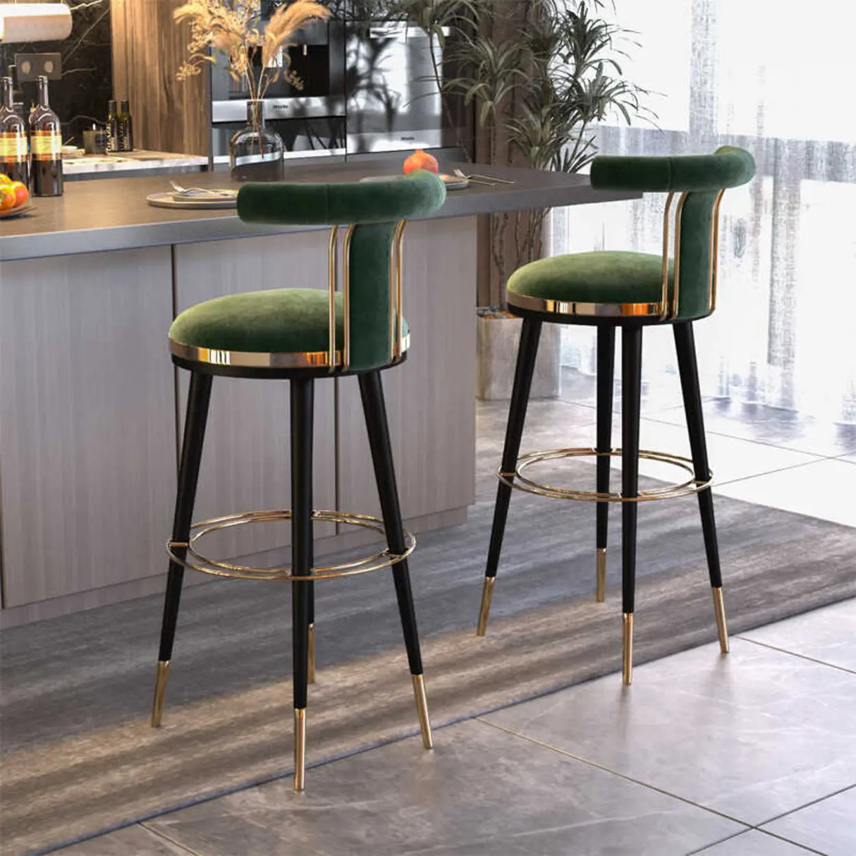 Stainless Steel Frame Round Bar Stool with Curved Back Image - 4