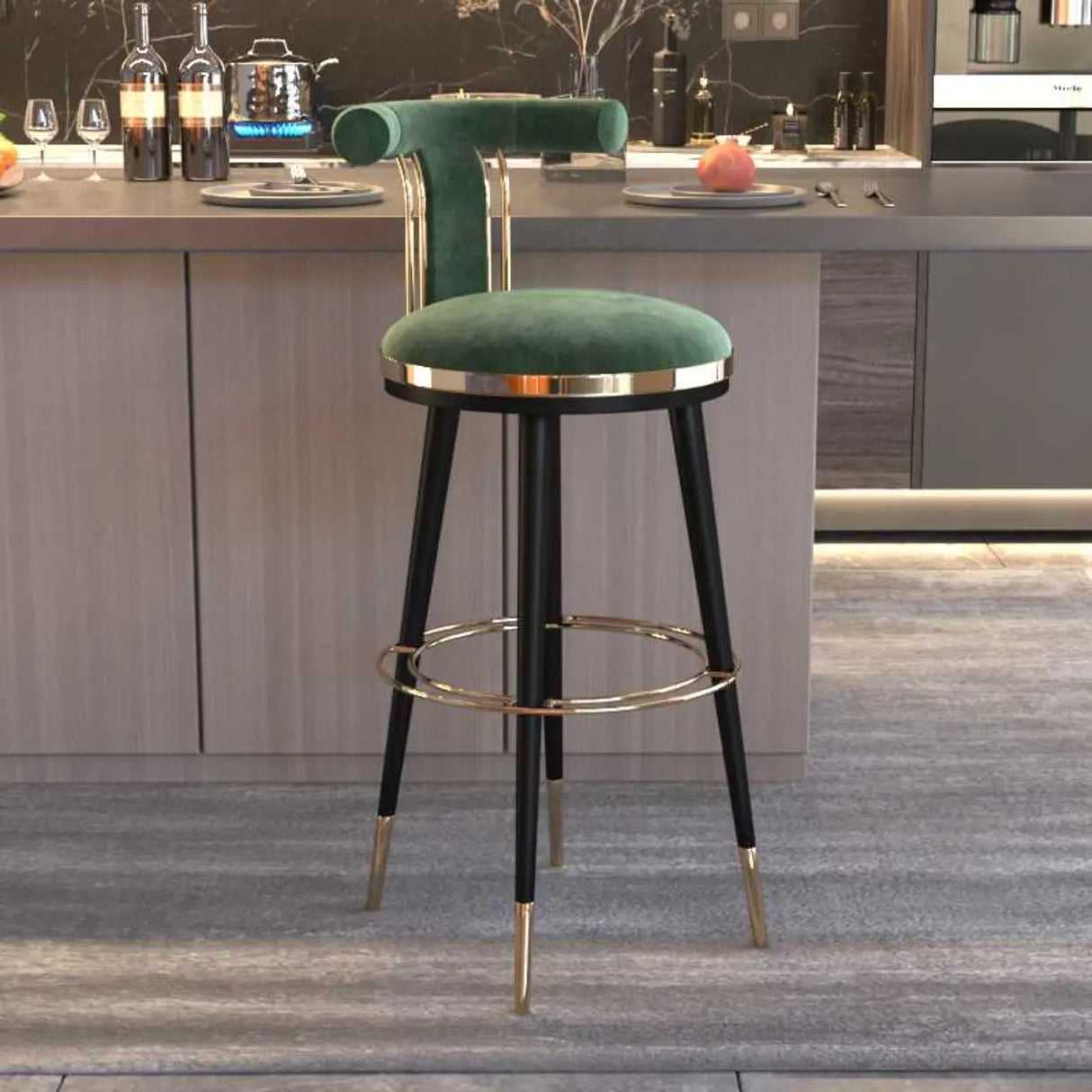 Stainless Steel Frame Round Bar Stool with Curved Back Image - 6