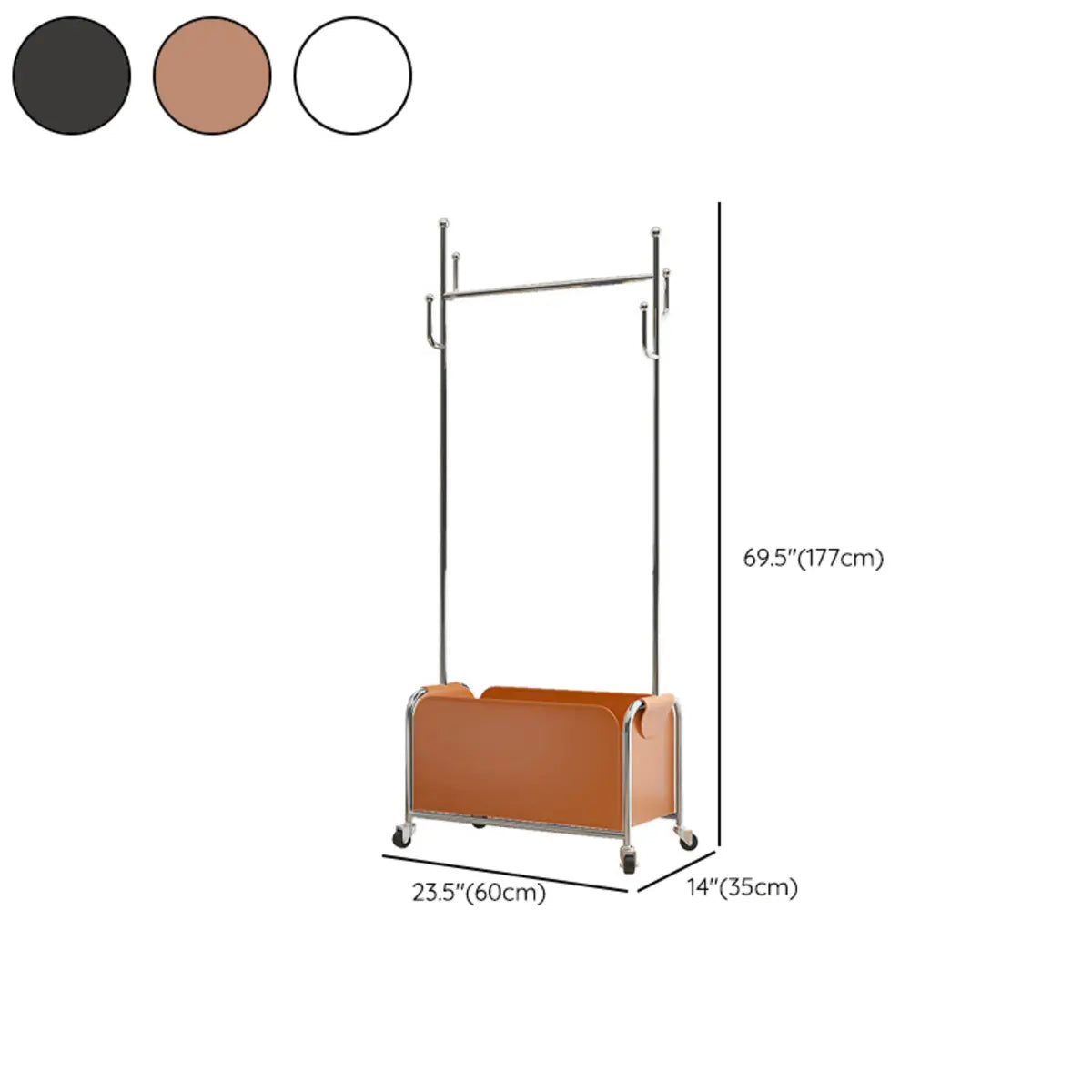 Stainless Steel Hooks Storage Wheels Coat Rack with Basket