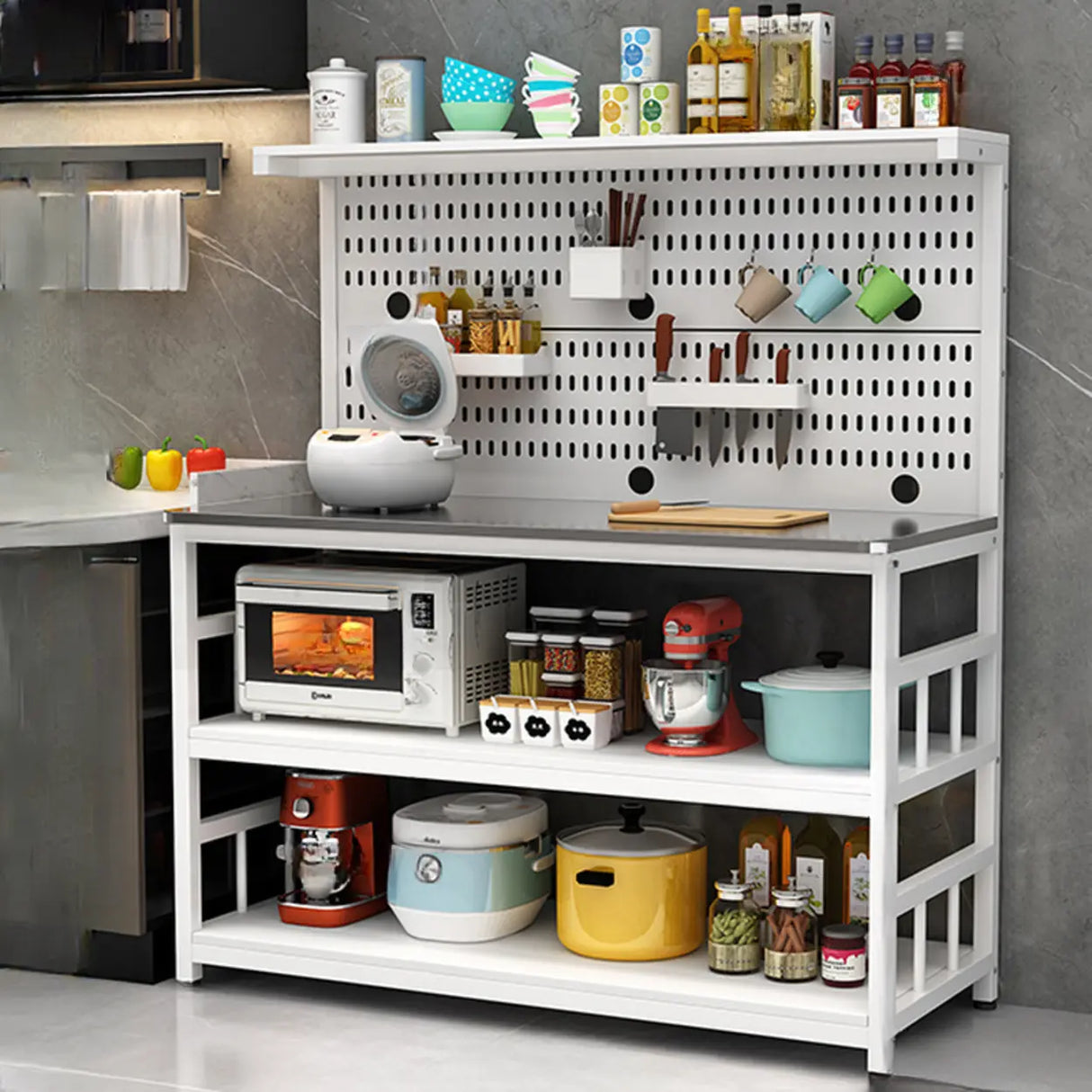 Stainless Steel Kitchen Counter White China Cabinets Image - 7