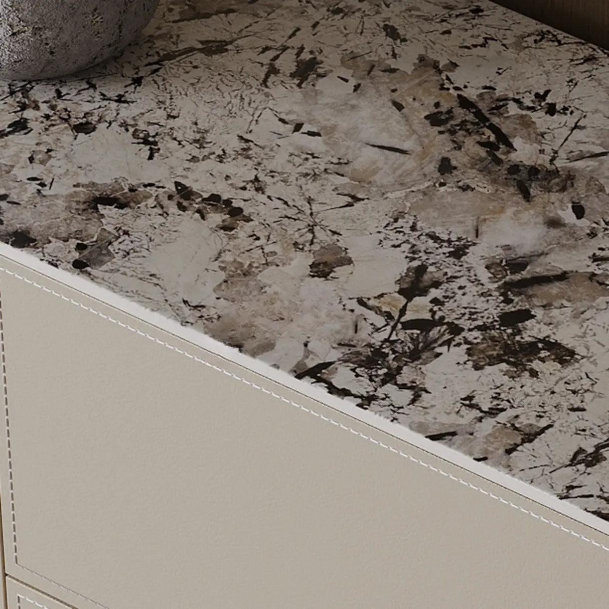 Stainless Steel Oval Marble-Top Storage Console Table Image - 10