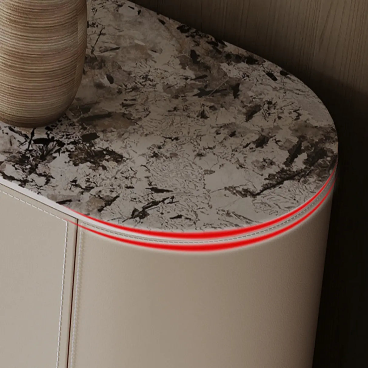 Stainless Steel Oval Marble-Top Storage Console Table Image - 12