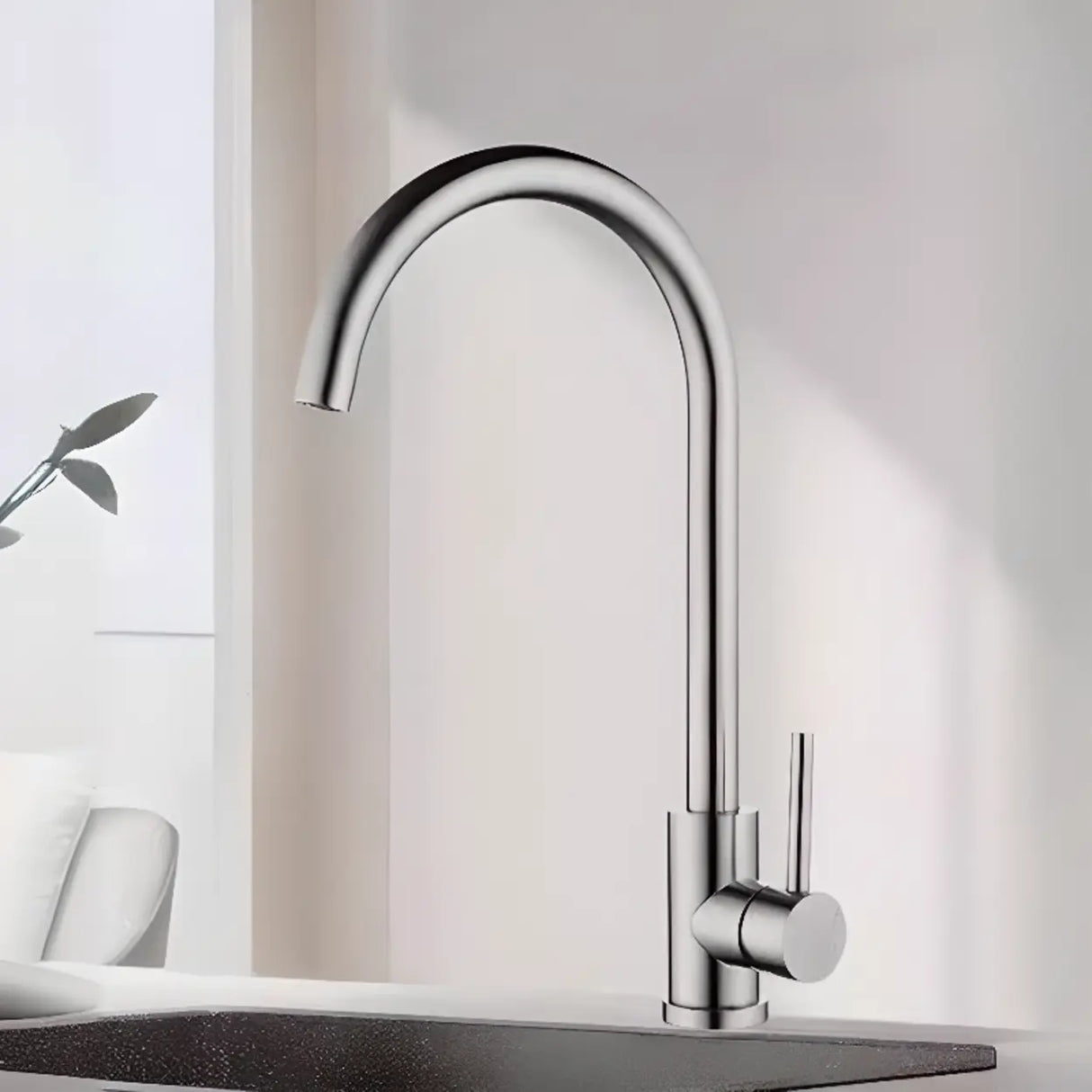 Stainless Steel Swivel Spout Supply Line Kitchen Faucet Image - 2