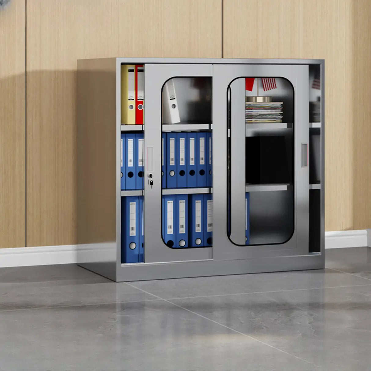 Stainless Steel Vertical Silver Filing Cabinet with Lock Image - 11