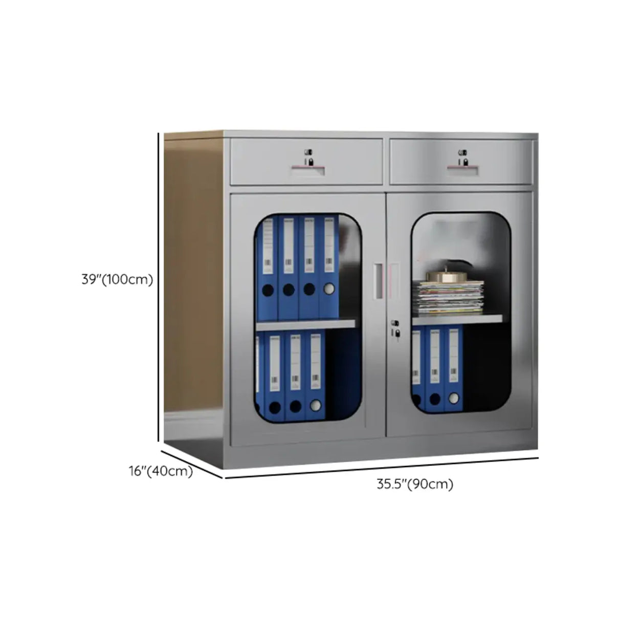 Stainless Steel Vertical Silver Filing Cabinet with Lock Image - 16