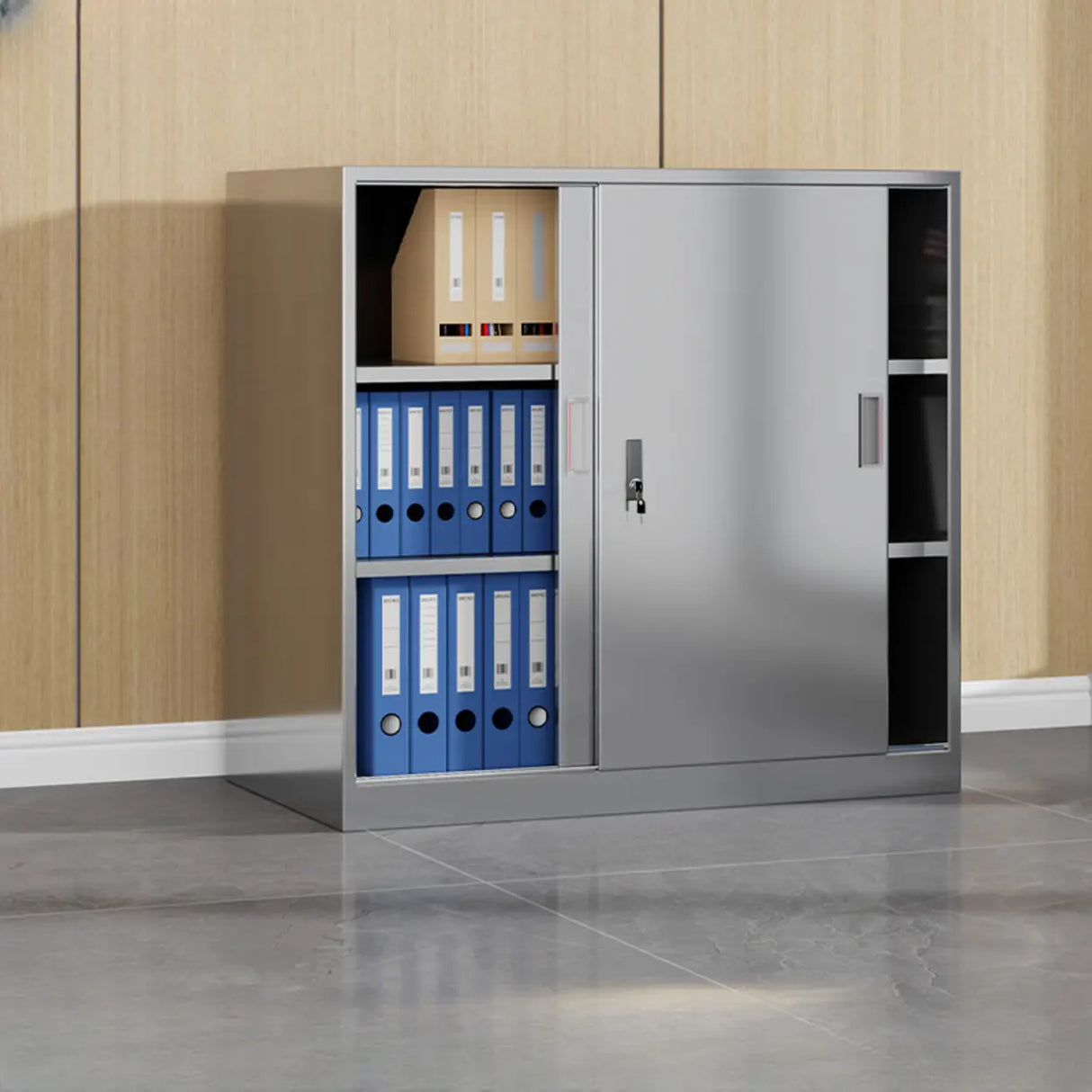 Stainless Steel Vertical Silver Filing Cabinet with Lock Image - 2