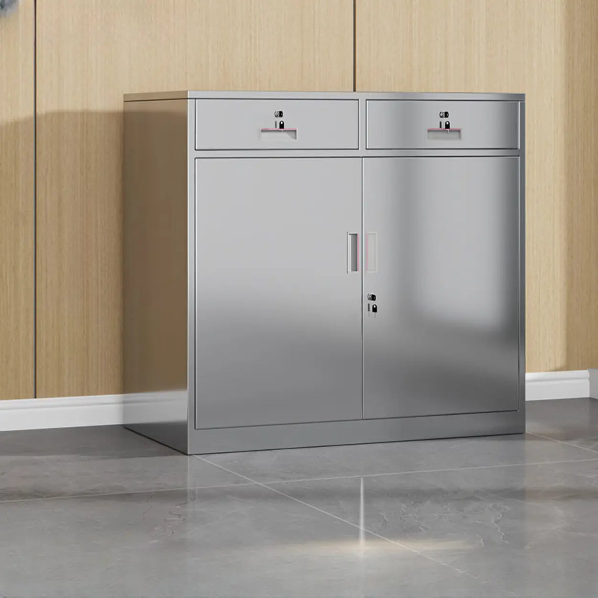 Stainless Steel Vertical Silver Filing Cabinet with Lock Image - 3